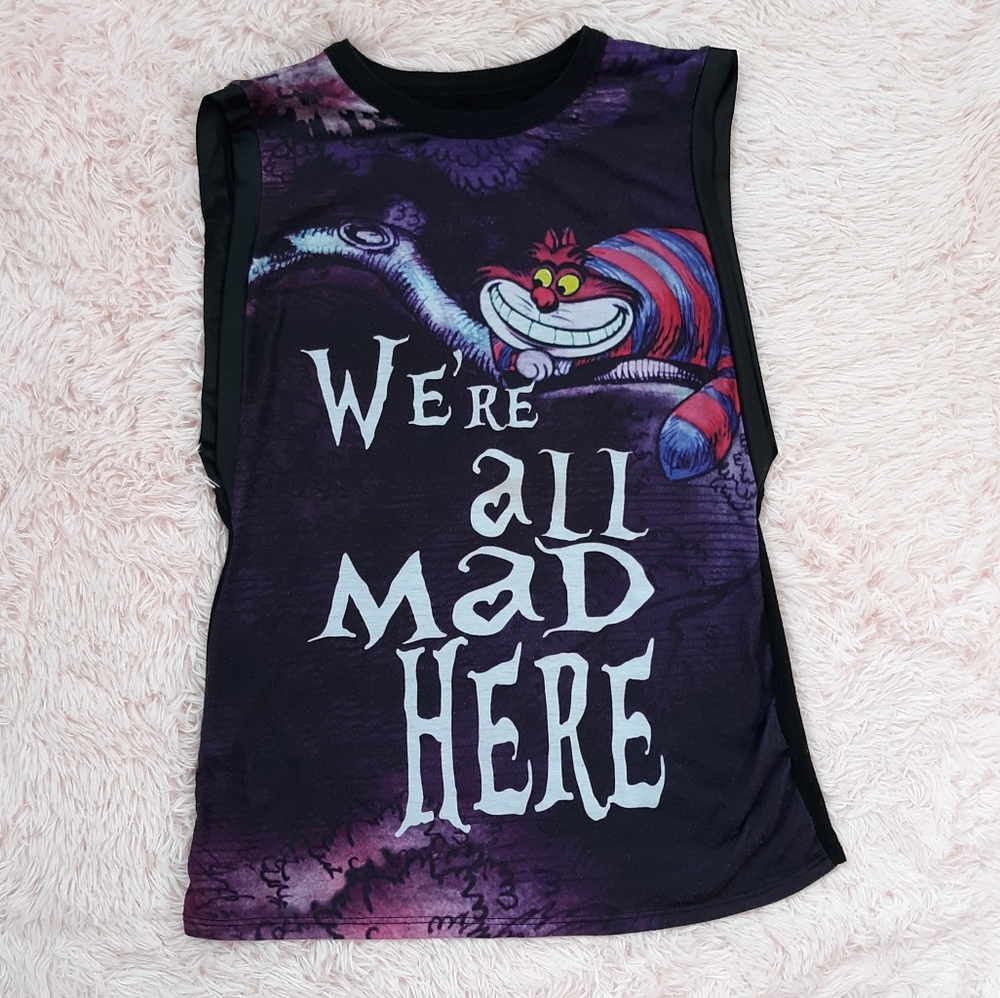 SOLD! Vintage y2k Cheshire Cat- Hot Topic- Alice in wonderland muscle tee - Picture 3 of 5
